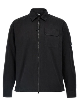 Black Jacket With Lens Motif Applied On The Sleeve In Cotton Man