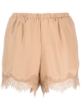 Gold Hawk Lace Inserts Shorts in Beige