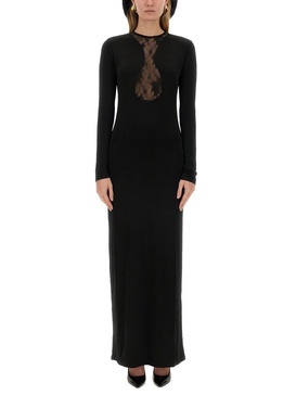 Nina Ricci Long Dress With Lace Insert in Black