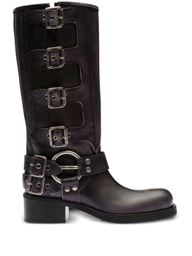 Miu Miu Buckle-Detailed Round Toe Boots