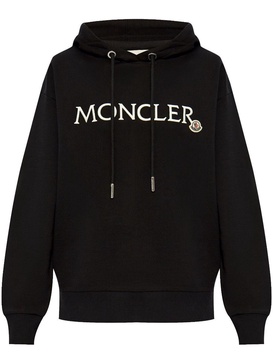 MONCLER Chic Black Cotton Hoodie with Embroidered Logo