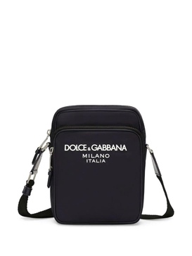 DOLCE & GABBANA Men's Black Nylon Messenger Handbag with Leather Details and Adjustable Strap for SS24