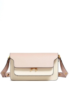 White and Pink Trunk Bag Colourblock Design in Saffiano Leather Woman