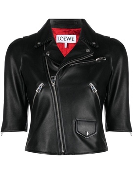 three-quarter sleeve leather jacket