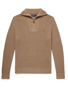 Logo-Embroidered Wool and Cotton-Blend Half-Zip Sweater