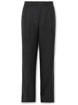 Straight-Leg Pleated Linen Trousers