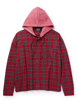 Logo-Print Jersey-Trimmed Checked Twill Hoodie