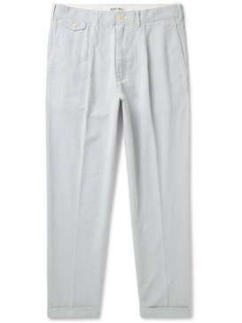 Standard Straight-Leg Pleated Striped Cotton-Seersucker Trousers