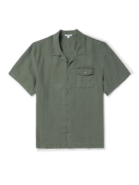 Convertible-Collar Garment-Dyed Linen Shirt