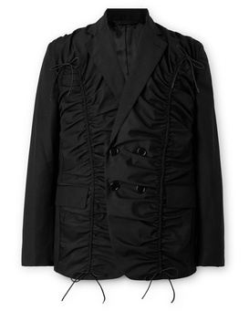 Double-Breasted Ruched Woven Blazer