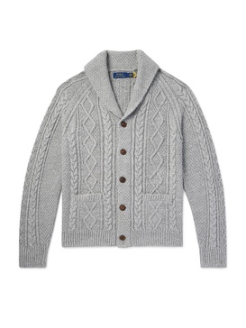 Slim-Fit Shawl-Collar Cable-Knit Cotton Cardigan