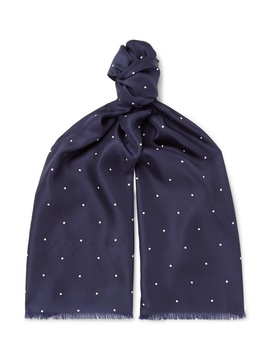 Fringed Polka-Dot Silk Scarf