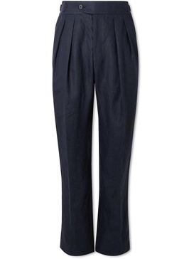 Tapered Pleated Linen Suit Trousers