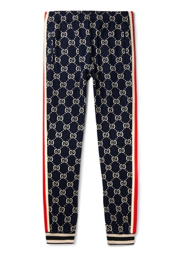 Tapered Striped Logo-Intarsia Cotton Track Pants