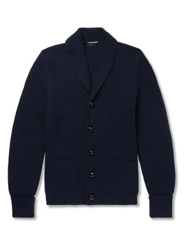 Shawl-Collar Ribbed Wool Cardigan