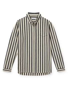 Button-Down Collar Striped Slub Cotton Oxford Shirt