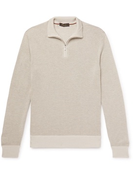 Slim-Fit Ribbed Silk, Cashmere and Linen-Blend Half-Zip Sweater