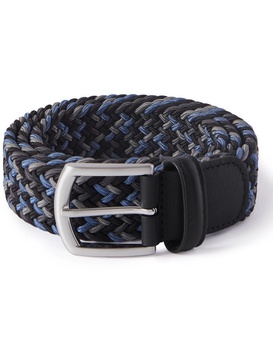 3.5cm Leather-Trimmed Woven Elastic Belt