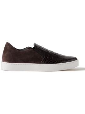 Nadores Suede and Croc-Effect Leather Slip-On Sneakers