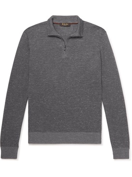 Slim-Fit Ribbed Silk, Cashmere and Linen-Blend Half-Zip Sweater