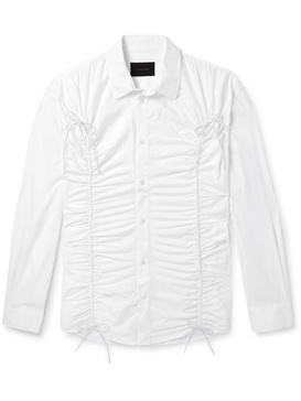 Bow-Embellished Ruched Cotton-Poplin Shirt