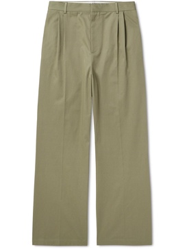 Wide-Leg Pleated Logo-Embroidered Cotton-Twill Trousers