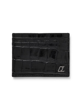 Logo-Appliquéd Croc-Effect Glossed-Leather Cardholder