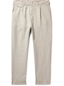 Standard Slim-Fit Cropped Pleated Linen Trousers