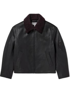 Appliquéd Shearling-Trimmed Leather Jacket