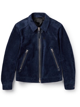 Leather-Trimmed Suede Bomber Jacket