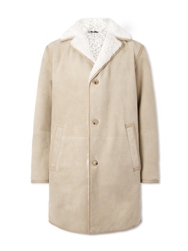 Leather-Trimmed Shearling Coat