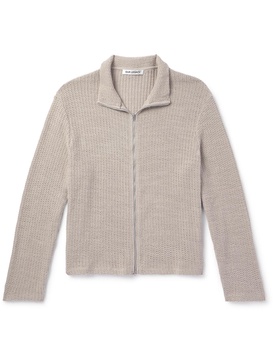 Shrunken Open-Knit Cotton Zip-Up Sweater