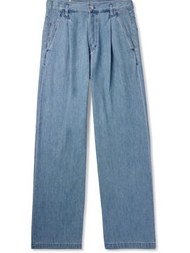 Wide-Leg Pleated Denim Jeans