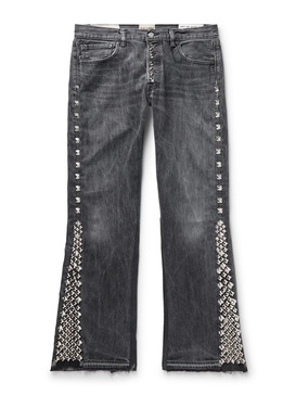 LA Slim-Fit Flared Frayed Studded Jeans