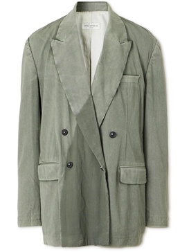 Oversized Double-Breasted Garment-Dyed Stretch-Wool Gabardine Blazer