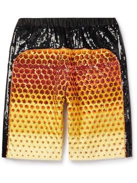 Wide-Leg Panelled Ombré Sequinned Cotton-Canvas Shorts