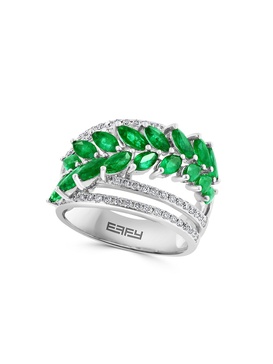 14K White Gold, Emerald & Diamond Ring