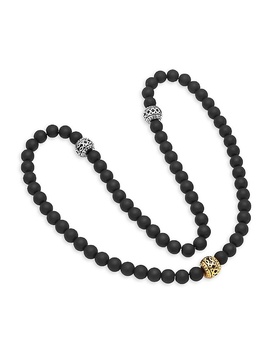 Two Tone Stainless Steel Beaded Bracelet Necklace