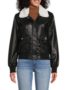 Faux Fur Trim & Faux Leather Jacket