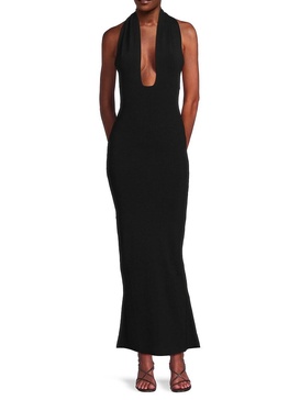 Plungeneck Ribbed Maxi Dress