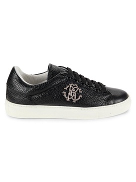 Logo Textured Leather Low Top Sneakers