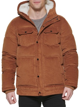 Classic Fit Hooded Corduroy Puffer Jacket