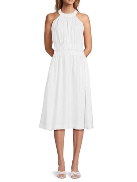 Jewelneck 100% Linen Midi Dress