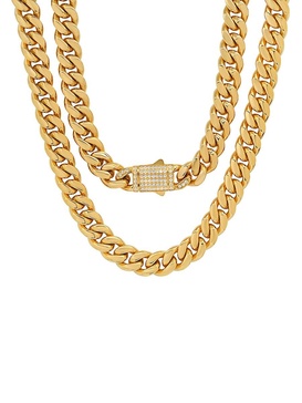 Stainless Steel & Simulated Diamond Cuban Link Chain Necklace