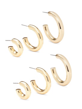 Set of 3 14K Goldplated Brass Tube Hoop Earrings