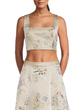 Floral Embroidered Silk Blend Crop Top