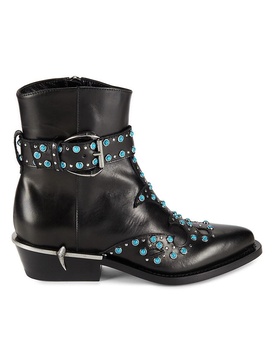 Embellished Leather Ankle Boots