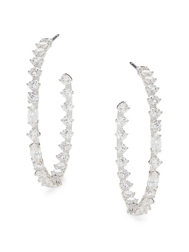 Prima Rhodium Plated & Cubic Zirconia Hoop Earrings