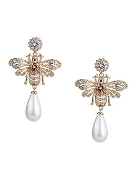 Bee Nice 18K Goldplated, Cubic Zirconia & Pearl Drop Earrings