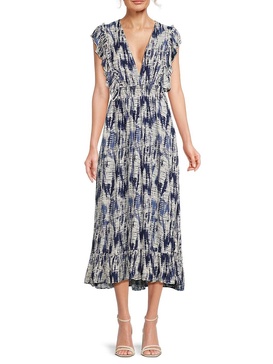 Vincent Abstract Print Midi A Line Dress